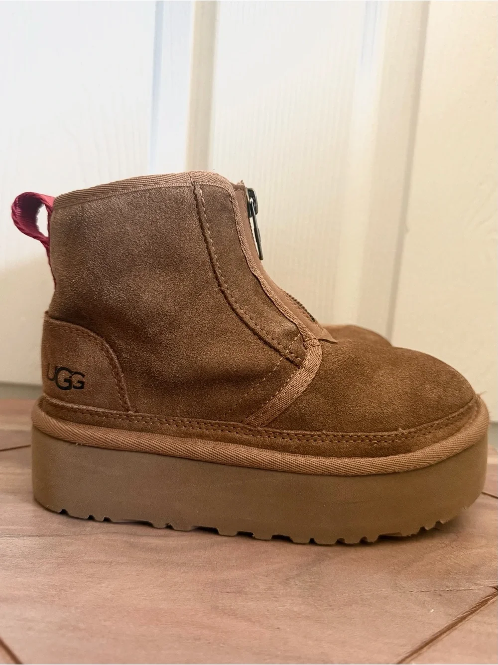 UGG Kids Brown Suede Platform Zip Ankle Boot